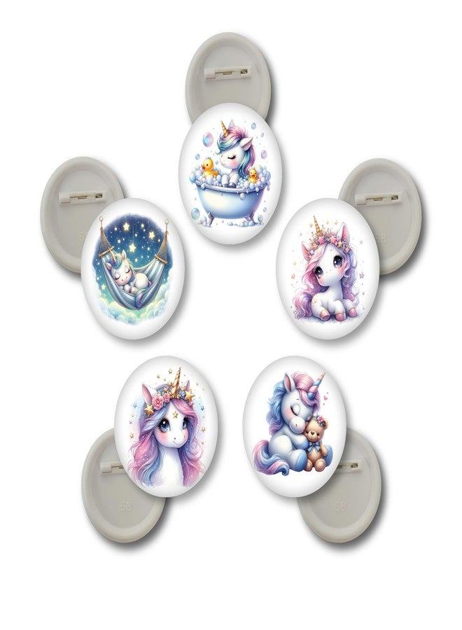 D2C 58 mm Badges For Unicorn Pack of 5 Gloss Finish Cute Cartoon Design For kids Pin-Back Buttons for Bags Jackets T-Shirts Decoration (D2C408) - Image 1